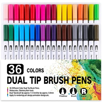 36 Цветов Ручки с двойной кистью 0,4 мм, художественная маркерная кисть и тонкий наконечник, художественные маркеры для раскрашивания для детей, книжка-раскраска для взрослых, товары для рукоделия