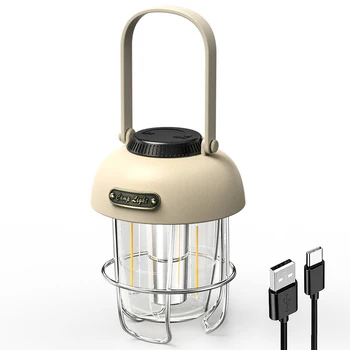 Светодиодный ретро-фонарь для кемпинга Type-C, зарядка через USB, Водонепроницаемый подвесной фонарь для кемпинга 2000 мАч 270лм, 3 режима для походного двора