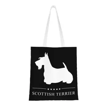 Сумки для продуктовых магазинов с шотландским терьером, изготовленные на заказ Холщовые сумки для покупок, сумки через плечо, Большая вместимость, Прочная сумка для собак Scottie