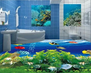 обои beibehang домашний декор 3d обои подводный мир тропические рыбы 3D дизайн пола в ванной комнате самоклеящиеся обои