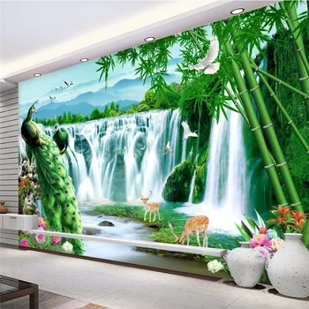 beibehang Пользовательские обои 3d павлин вода водное сокровище рог изобилия пейзаж ТВ фон стены papel de parede 3d фотообои