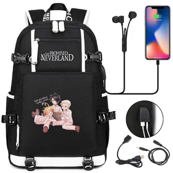 Аниме The Promised Neverland USB рюкзак Mochila Студенческие сумки для школьных книг, детские подростковые мультяшные унисекс сумки для ноутбуков на плечо