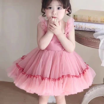 Милая одежда для девочек Детское платье принцессы Летнее Бальное платье без рукавов для младенцев Платья-пачки Vestidos ADK2533