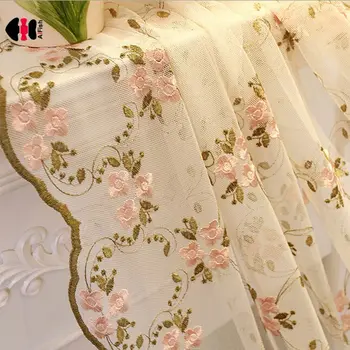 Европейская классическая Элегантная занавеска с цветочной вышивкой, сетки для штор, свадебная спальня, бежево-розовые шторы из хлопка и полиэстера, марля