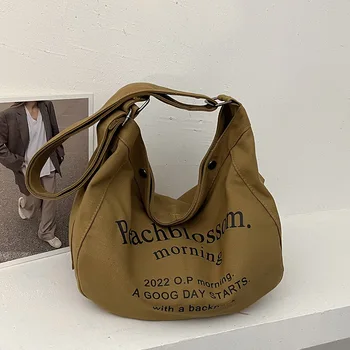 Холщовая сумка с буквами, женская 2023, новая модная универсальная сумка для студенческого класса, Большая вместительная сумка через плечо, сумка для мобильного телефона, дорожная сумка