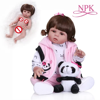 NPK 49 СМ кукла bebe reborn малыш девочка кукла девочка в платье с пандой для всего тела мягкая силиконовая реалистичная игрушка для купания ребенка