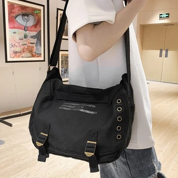 Мода 90-х Гранж Y2k Холщовая сумка-мессенджер для почтальона 2023 Стильная молодежная школьная текстильная ткань Квадратная боковая сумка через плечо