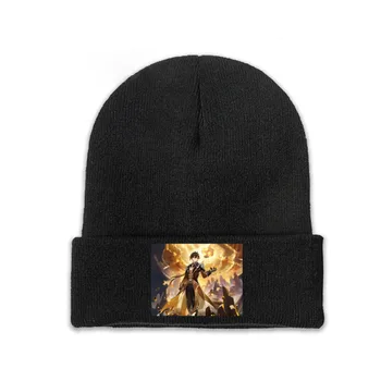 Zhongli Genshin Ударная вязаная шапка-бини, осенне-зимняя шапка, теплая мужская Уличная Аниме-кепка, подарок для мужчин и женщин
