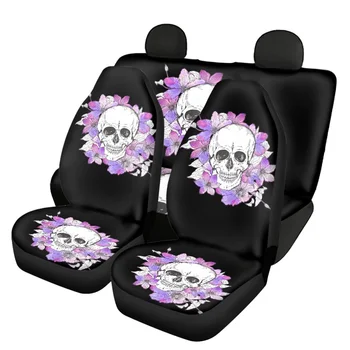 Чехол для автокресла с цветочным принтом в виде готического черепа, полный комплект для женщин, чехол для переднего заднего сиденья, Дышащая Нескользящая защита автомобиля