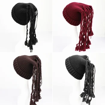 забавная шапка ручной вязки из шерсти, красные, черные, эластичные кепки в стиле хип-хоп, креативные шляпы