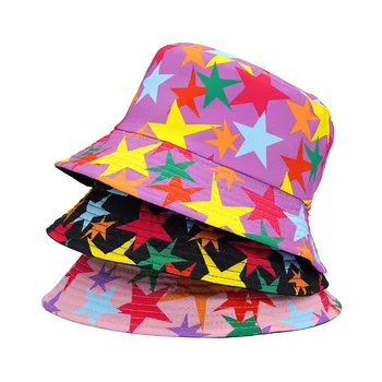 Хлопковая панама со звездным принтом, Женская Мужская Шляпа Рыбака, Солнцезащитные кепки для путешествий на открытом воздухе