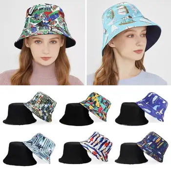 Летняя солнцезащитная двусторонняя шляпа для девочек, Рыбацкая шляпа, Пляжная кепка