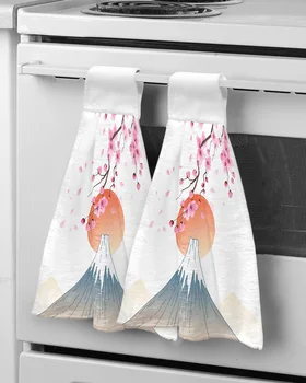 В японском стиле Гора Фудзи Сакура Полотенце для рук для ванной Кухни Впитывающие подвесные полотенца Мягкий детский платок из микрофибры
