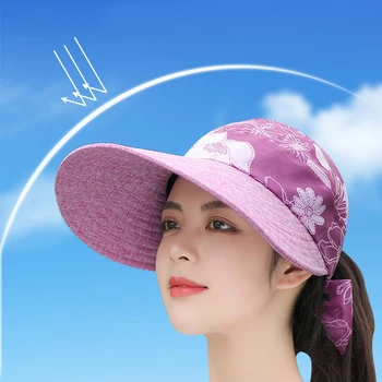Новое лето для женщин, козырек с конским хвостом, защита от ультрафиолета, пляжная шляпа с бантом, уличные женские шляпы с широкими полями, модная Солнцезащитная кепка с пустым верхом