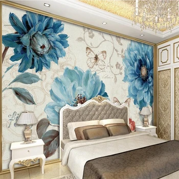 beibehang Пасторальная ручная роспись синей акварелью цветочный фон стены на заказ большая фреска шелковые обои papel de parede